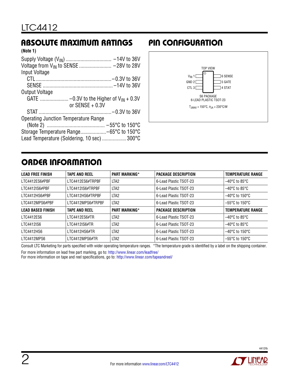 IC封装资料_电源管理芯片_LTC4412IS6_TRPBF.pdf_第2页