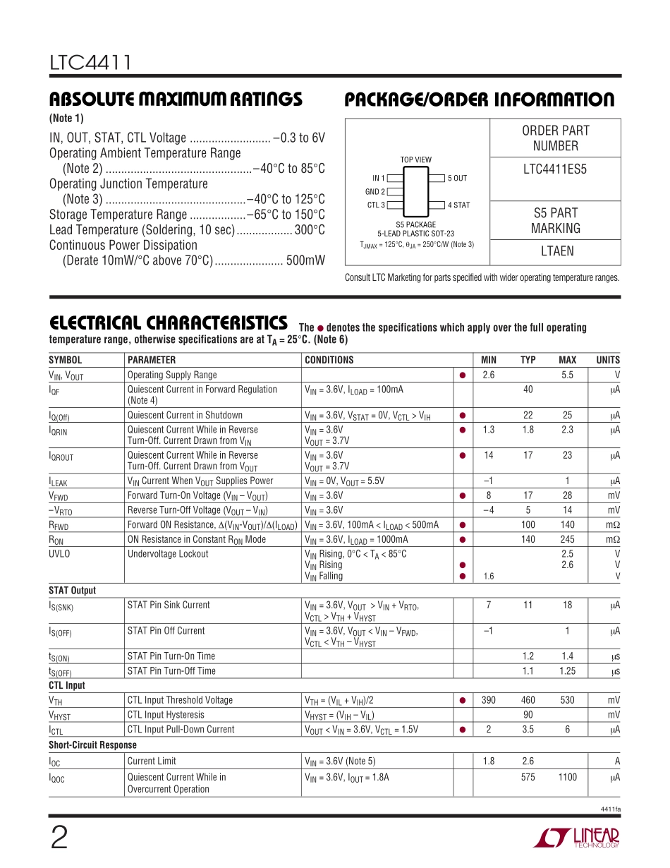 IC封装资料_电源管理芯片_LTC4411ES5_TRMPBF.pdf_第2页