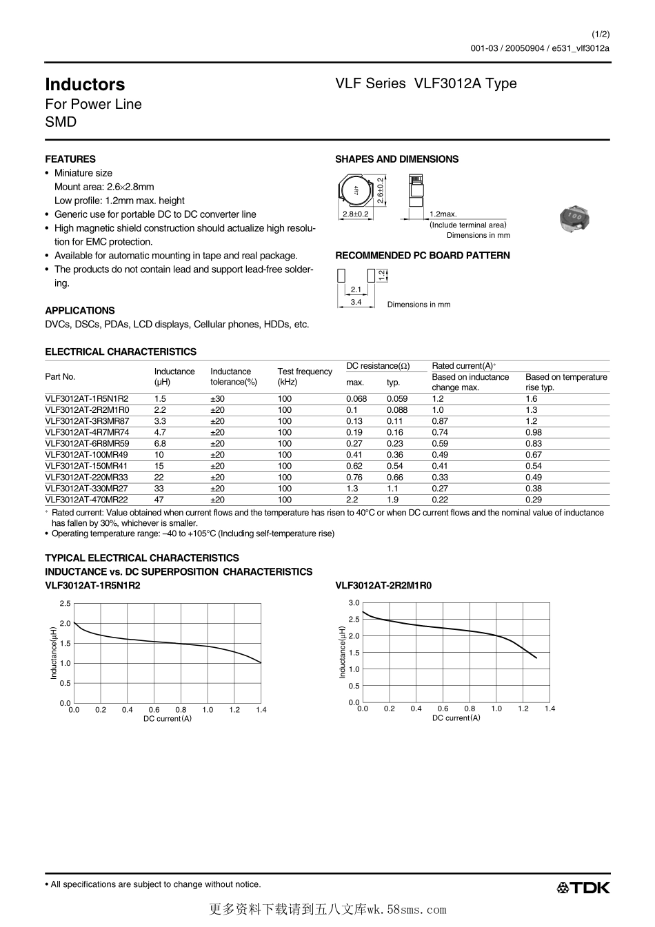 IC封装资料_电感_VLF3012AT-220MR33.pdf_第1页