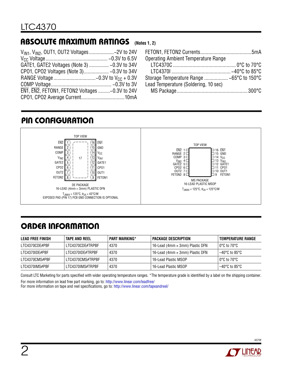 IC封装资料_电源管理芯片_LTC4370CDE_PBF.pdf_第2页