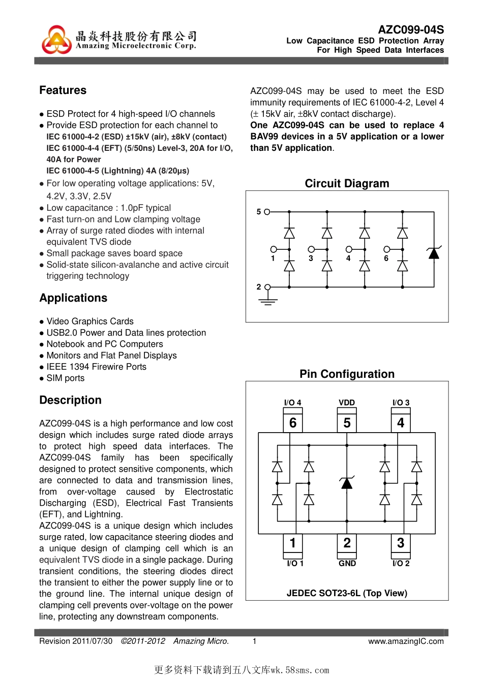 IC封装资料_过压保护_AZC099-04S.pdf_第1页