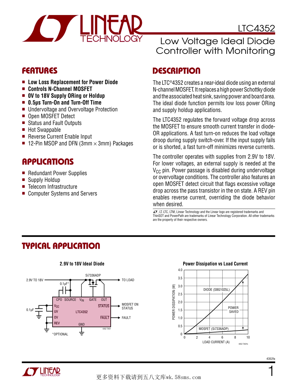 IC封装资料_电源管理芯片_LTC4352IMS_TRPBF.pdf_第1页