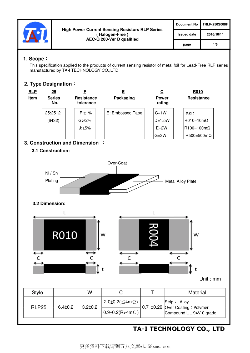IC封装资料_电阻_RLP25FEER003.pdf_第1页