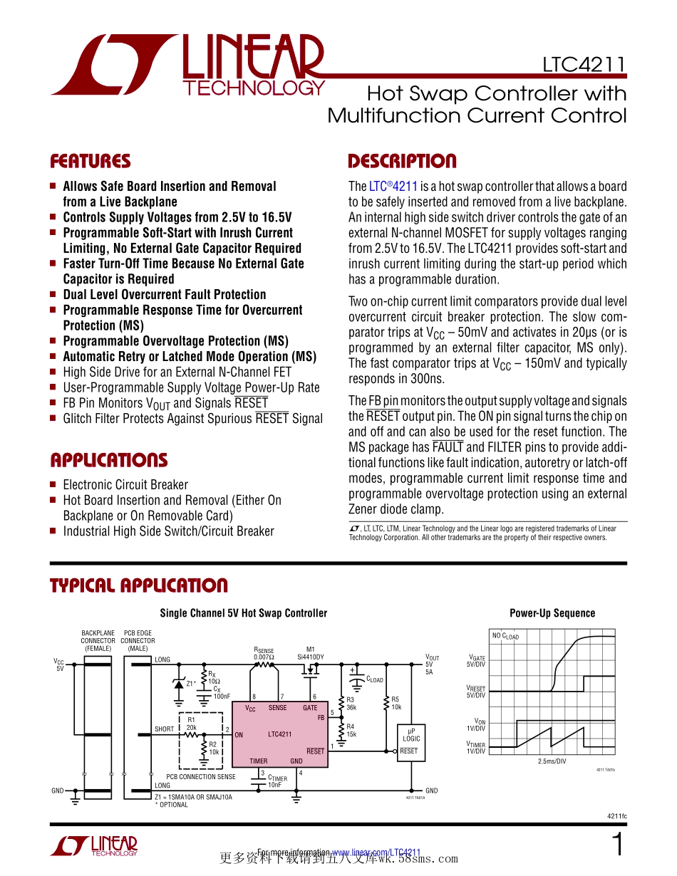 IC封装资料_电源管理芯片_LTC4211IMS_PBF.pdf_第1页