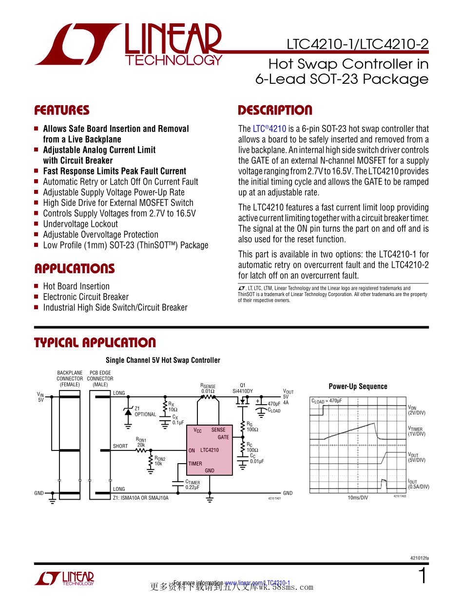 IC封装资料_电源管理芯片_LTC4210-2CS6_TRMPBF.pdf_第1页
