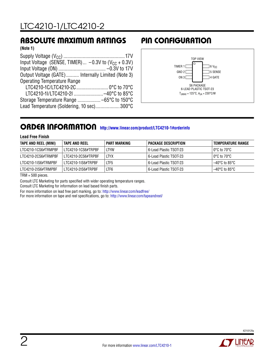 IC封装资料_电源管理芯片_LTC4210-2CS6_TRMPBF.pdf_第2页