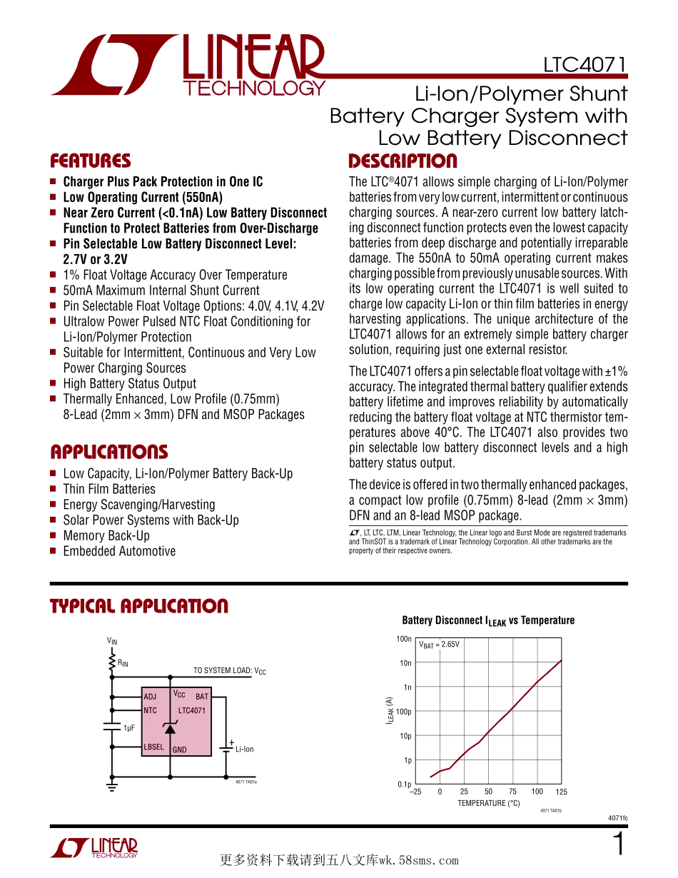 IC封装资料_电源管理芯片_LTC4071EDDB_TRPBF.pdf_第1页