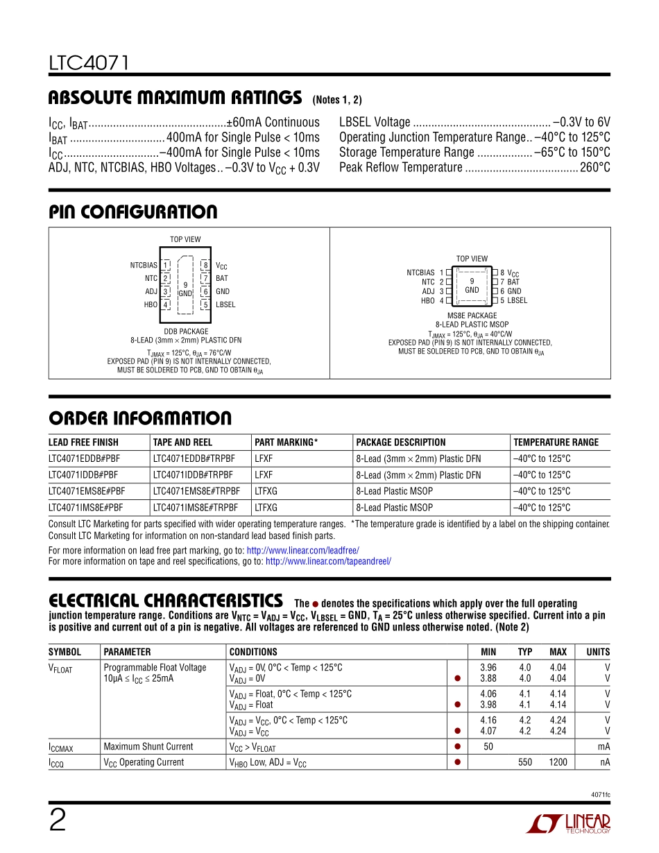 IC封装资料_电源管理芯片_LTC4071EDDB_TRPBF.pdf_第2页