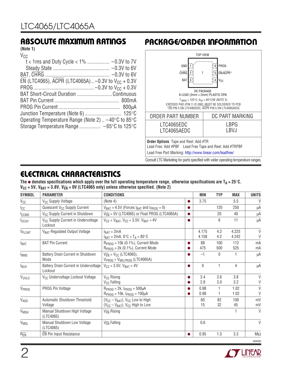 IC封装资料_电源管理芯片_LTC4065AEDC_TRMPBF.pdf_第2页