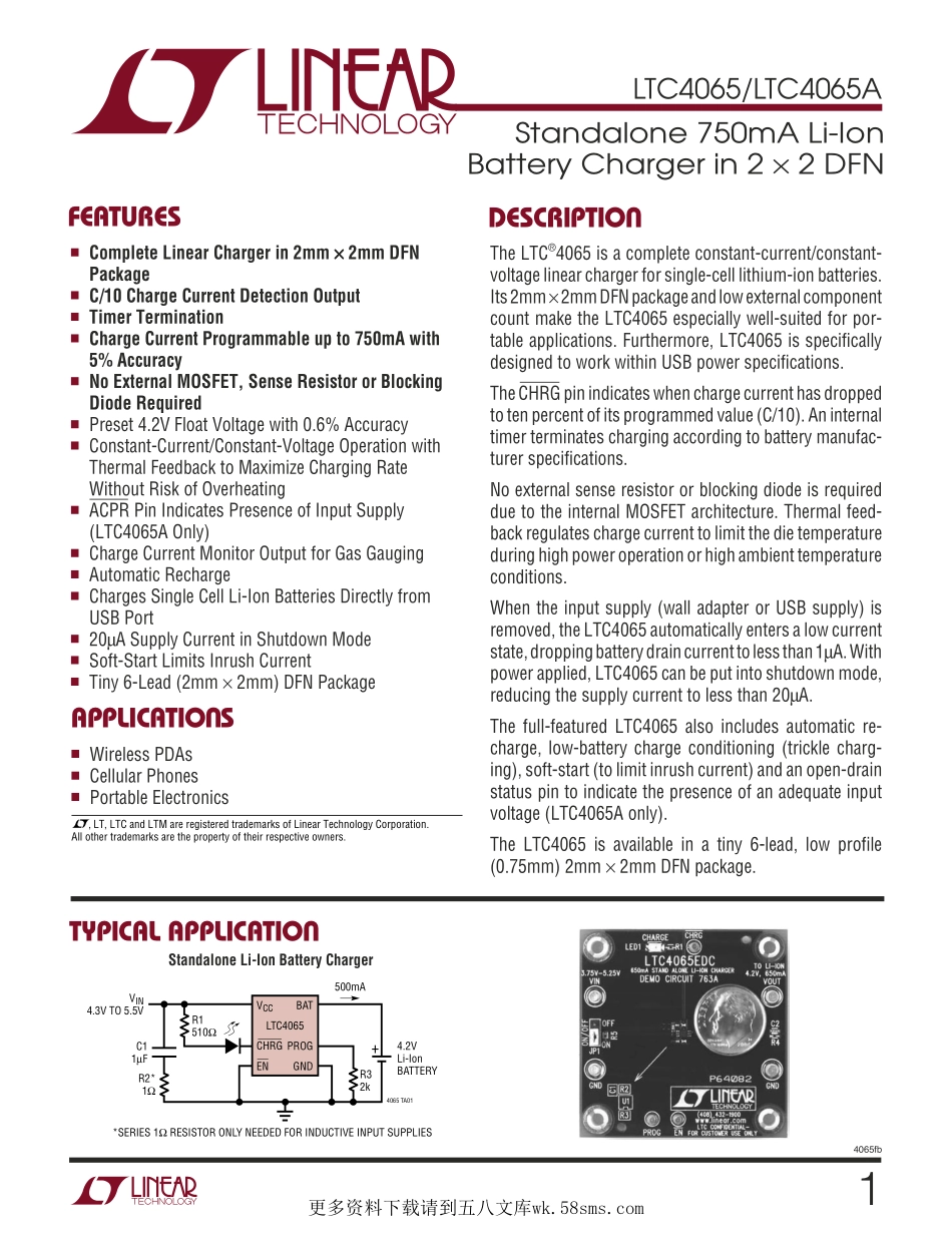 IC封装资料_电源管理芯片_LTC4065EDC_TRPBF.pdf_第1页