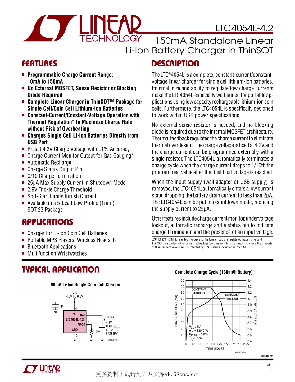 IC封装资料_电源管理芯片_LTC4054LES5-4.2_TRPBF.pdf_第1页