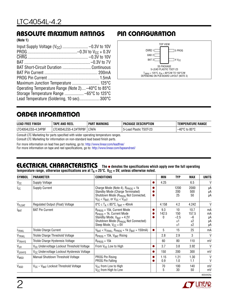 IC封装资料_电源管理芯片_LTC4054LES5-4.2_TRPBF.pdf_第2页