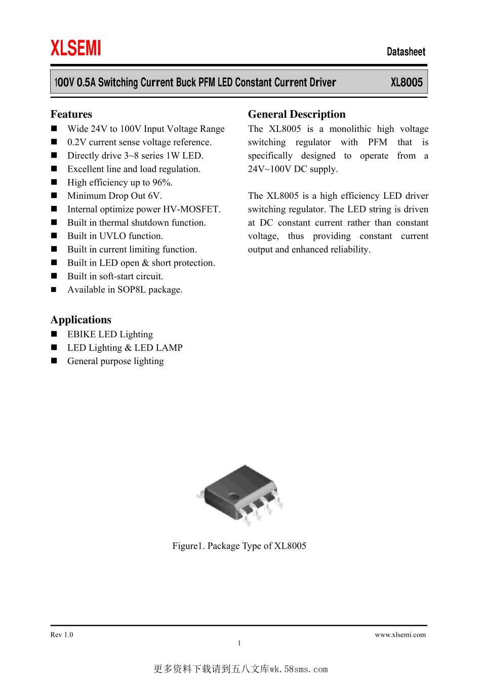 IC封装资料_电源管理芯片_XL8005.pdf_第1页