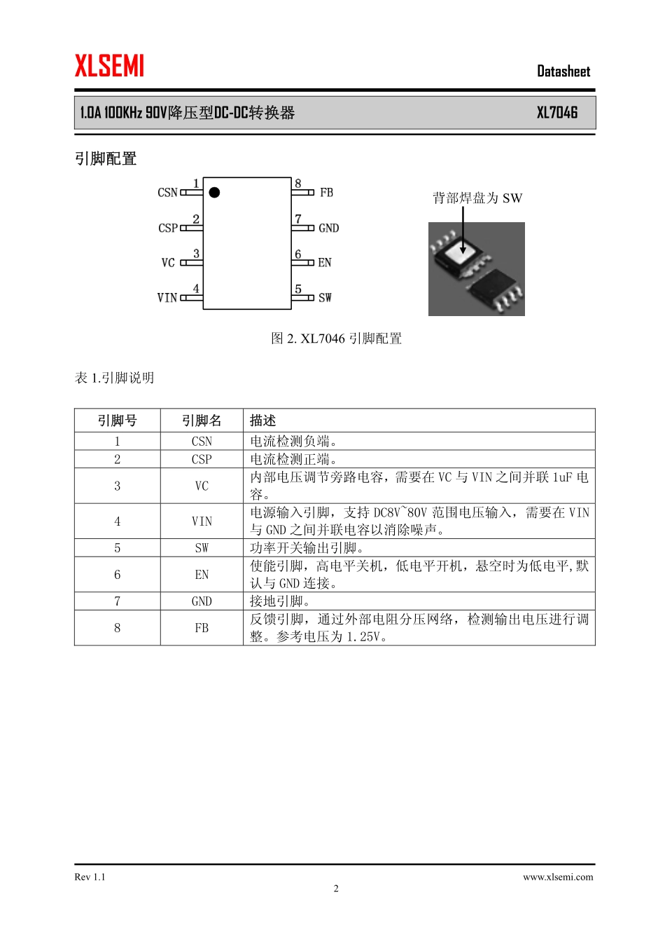 IC封装资料_电源管理芯片_XL7046.pdf_第2页