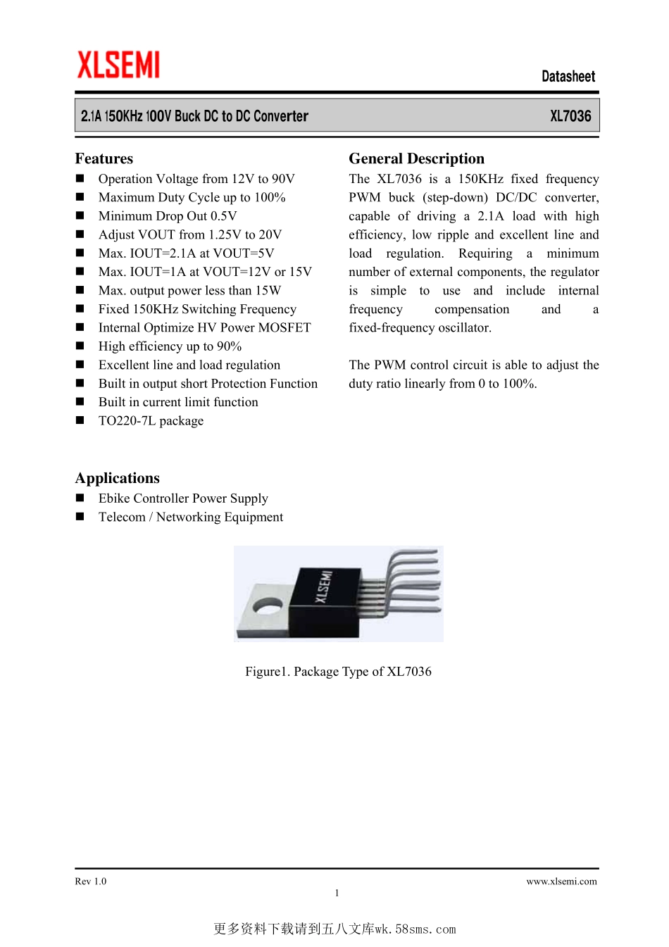 IC封装资料_电源管理芯片_XL7036.pdf_第1页