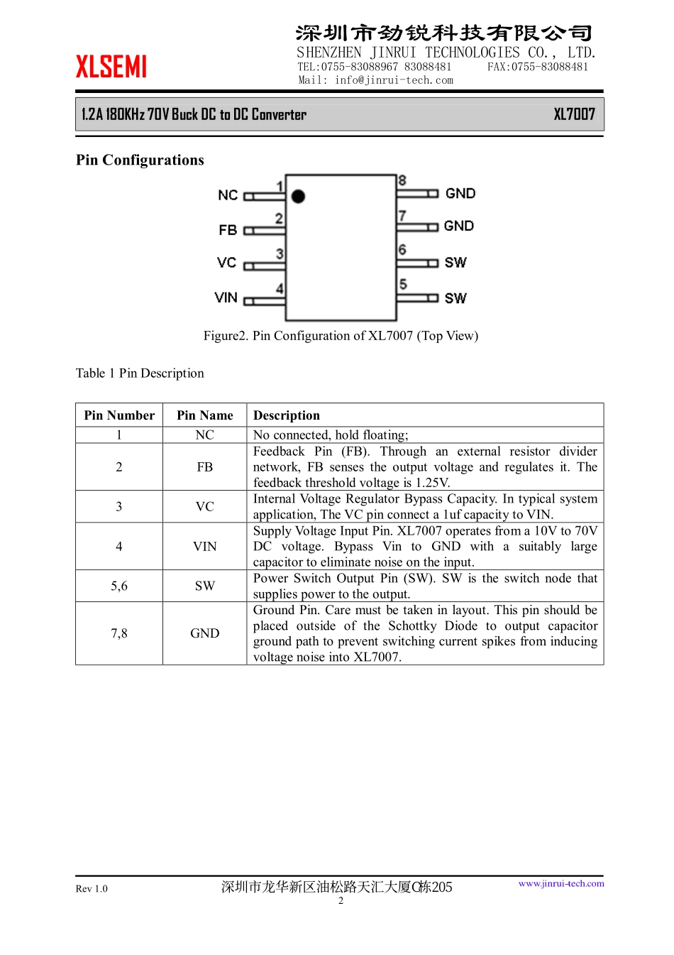 IC封装资料_电源管理芯片_XL7007.pdf_第2页