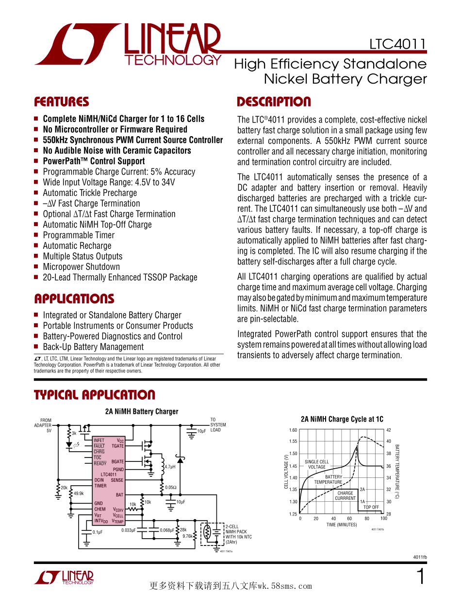 IC封装资料_电源管理芯片_LTC4011CFE_PBF.pdf_第1页