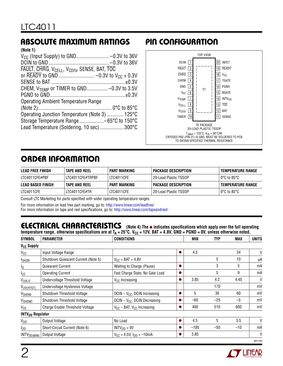 IC封装资料_电源管理芯片_LTC4011CFE_PBF.pdf_第2页