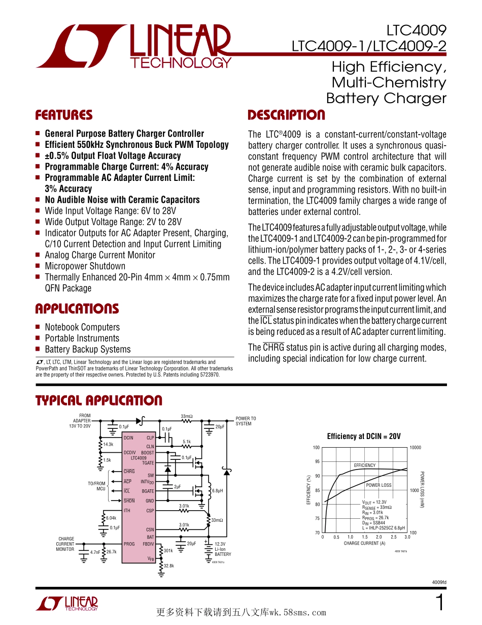 IC封装资料_电源管理芯片_LTC4009IUF-1_PBF.pdf_第1页