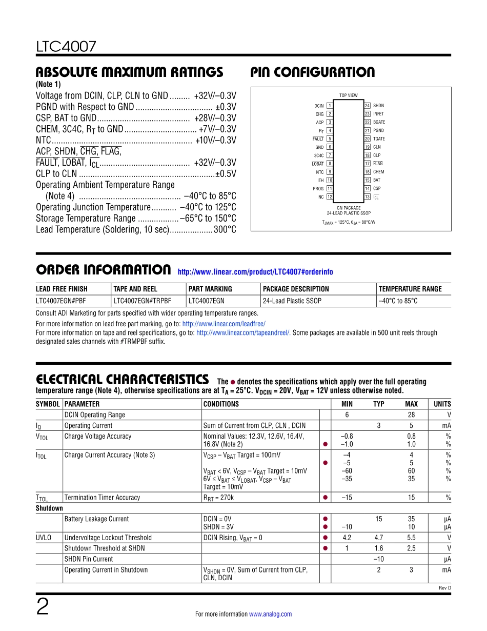 IC封装资料_电源管理芯片_LTC4007EGN_PBF.pdf_第2页