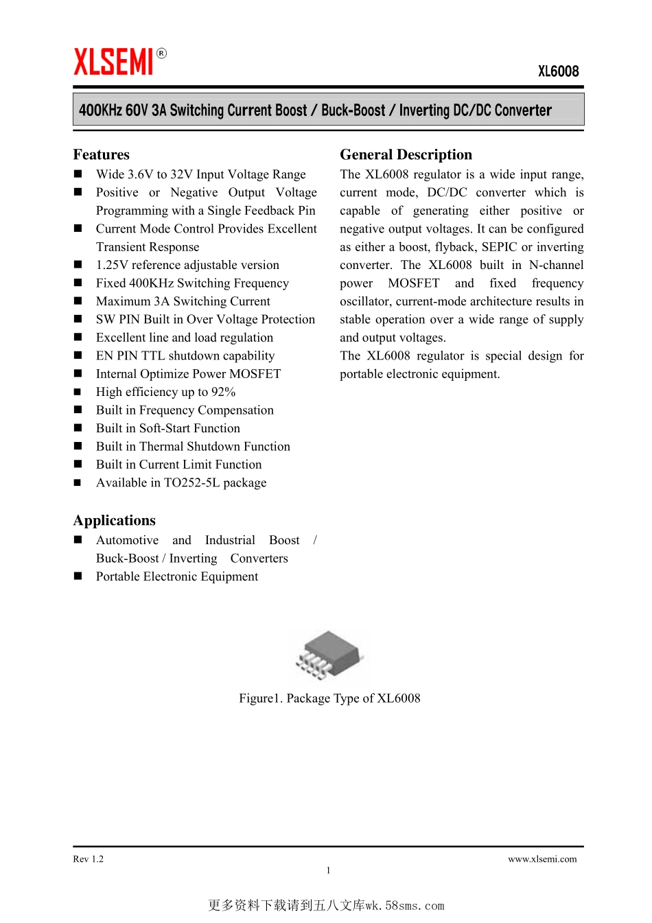 IC封装资料_电源管理芯片_XL6008.pdf_第1页