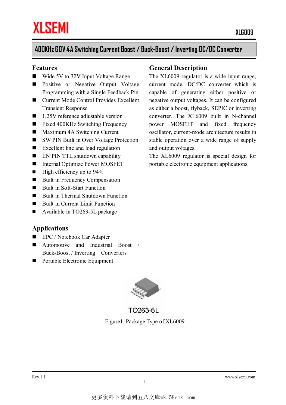 IC封装资料_电源管理芯片_XL6009.pdf_第1页