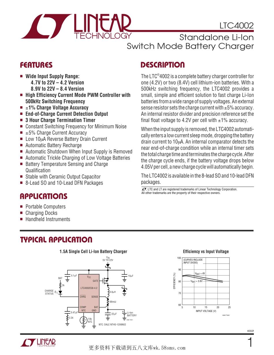 IC封装资料_电源管理芯片_LTC4002ES8-8.4_PBF.pdf_第1页