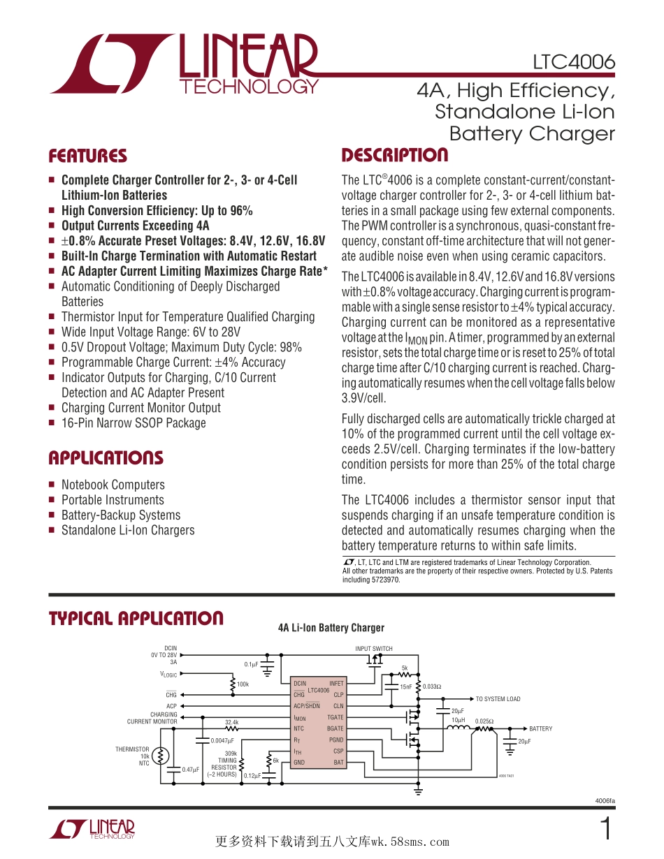 IC封装资料_电源管理芯片_LTC4006EGN-2_PBF.pdf_第1页