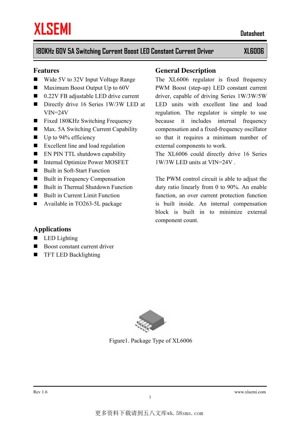 IC封装资料_电源管理芯片_XL6006S.pdf_第1页