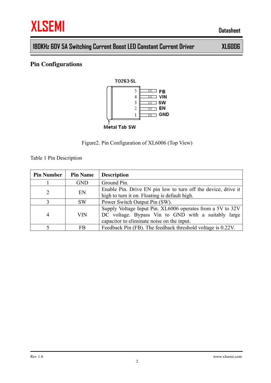 IC封装资料_电源管理芯片_XL6006S.pdf_第2页