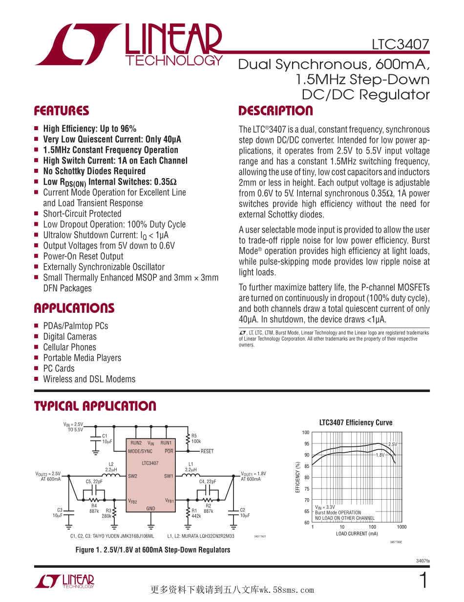 IC封装资料_电源管理芯片_LTC3407EMSE_TRPBF.pdf_第1页