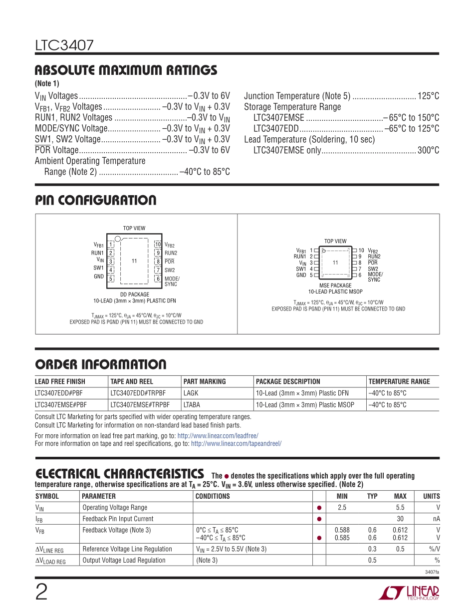 IC封装资料_电源管理芯片_LTC3407EMSE_TRPBF.pdf_第2页