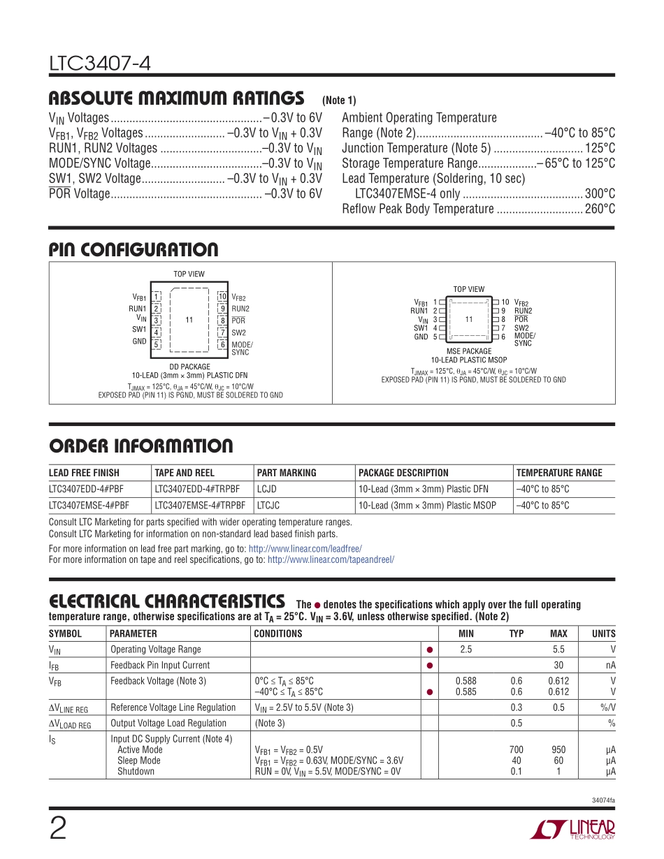 IC封装资料_电源管理芯片_LTC3407EDD-4_TRPBF.pdf_第2页