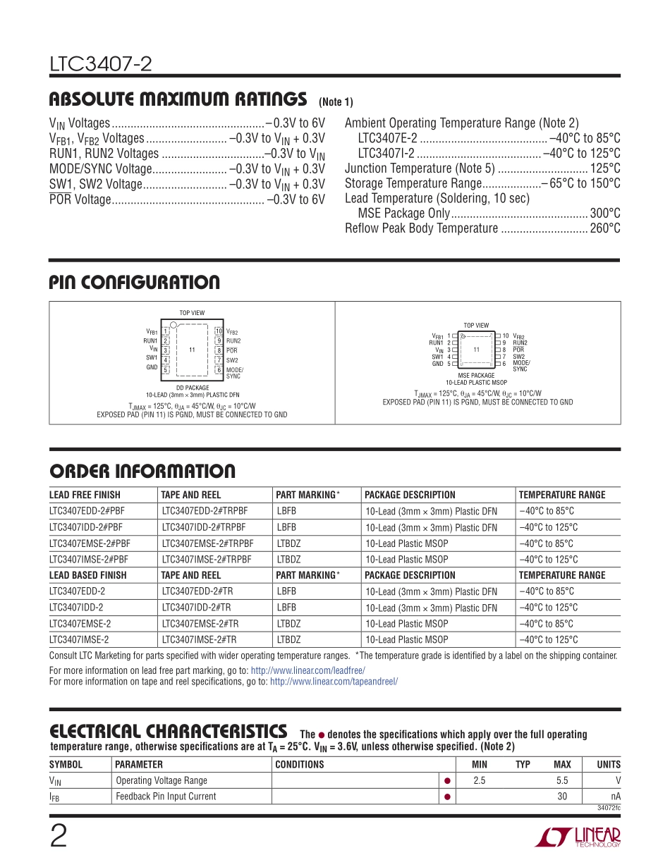 IC封装资料_电源管理芯片_LTC3407EDD-2_TRPBF.pdf_第2页