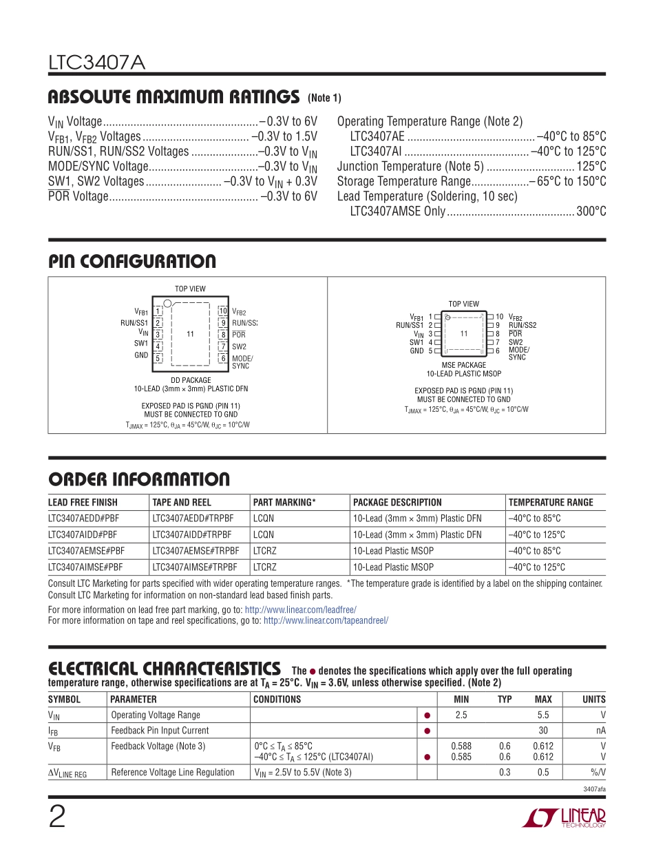 IC封装资料_电源管理芯片_LTC3407AEDD_TRPBF.pdf_第2页