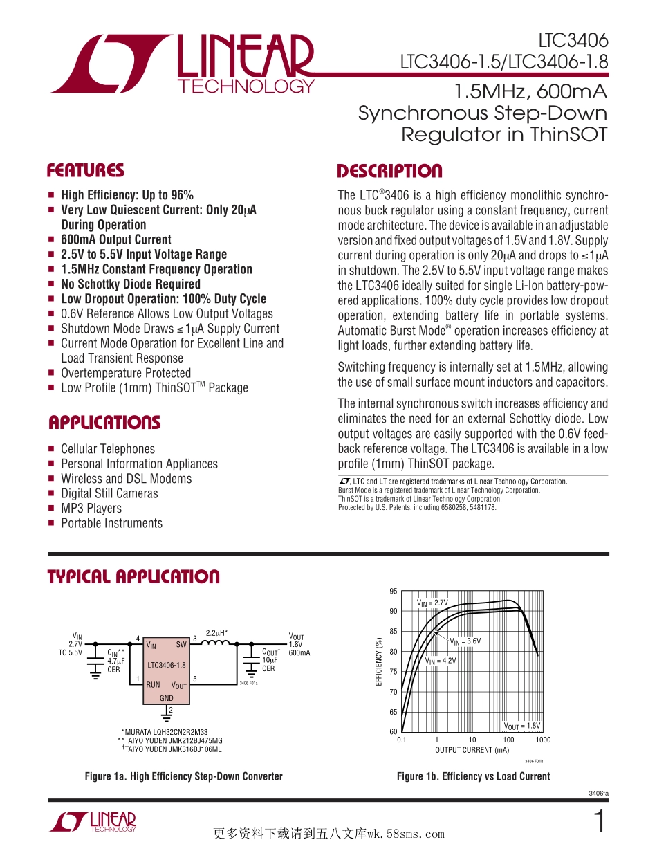 IC封装资料_电源管理芯片_LTC3406ES5-1.8_TRPBF.pdf_第1页