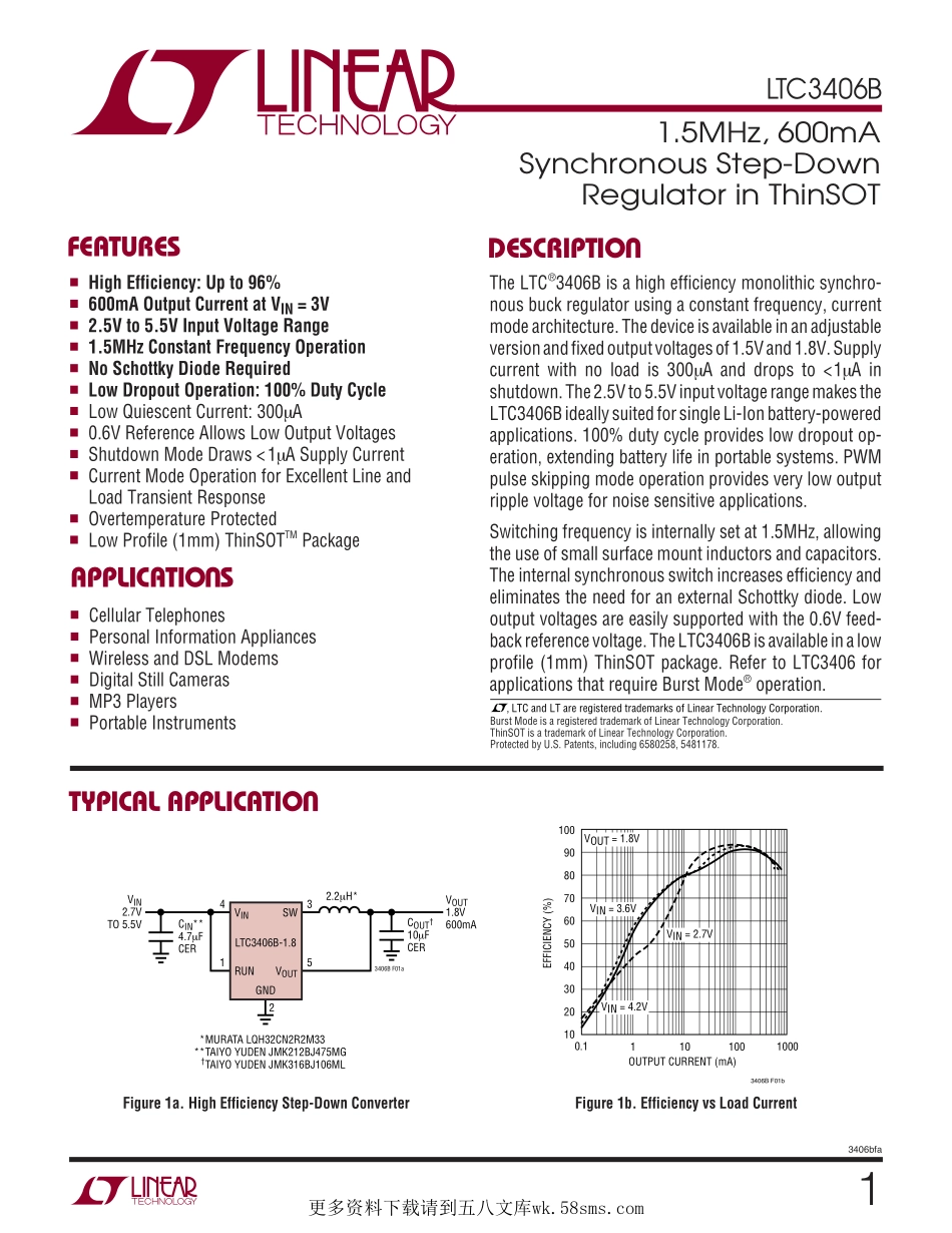 IC封装资料_电源管理芯片_LTC3406BES5_TRPBF.pdf_第1页