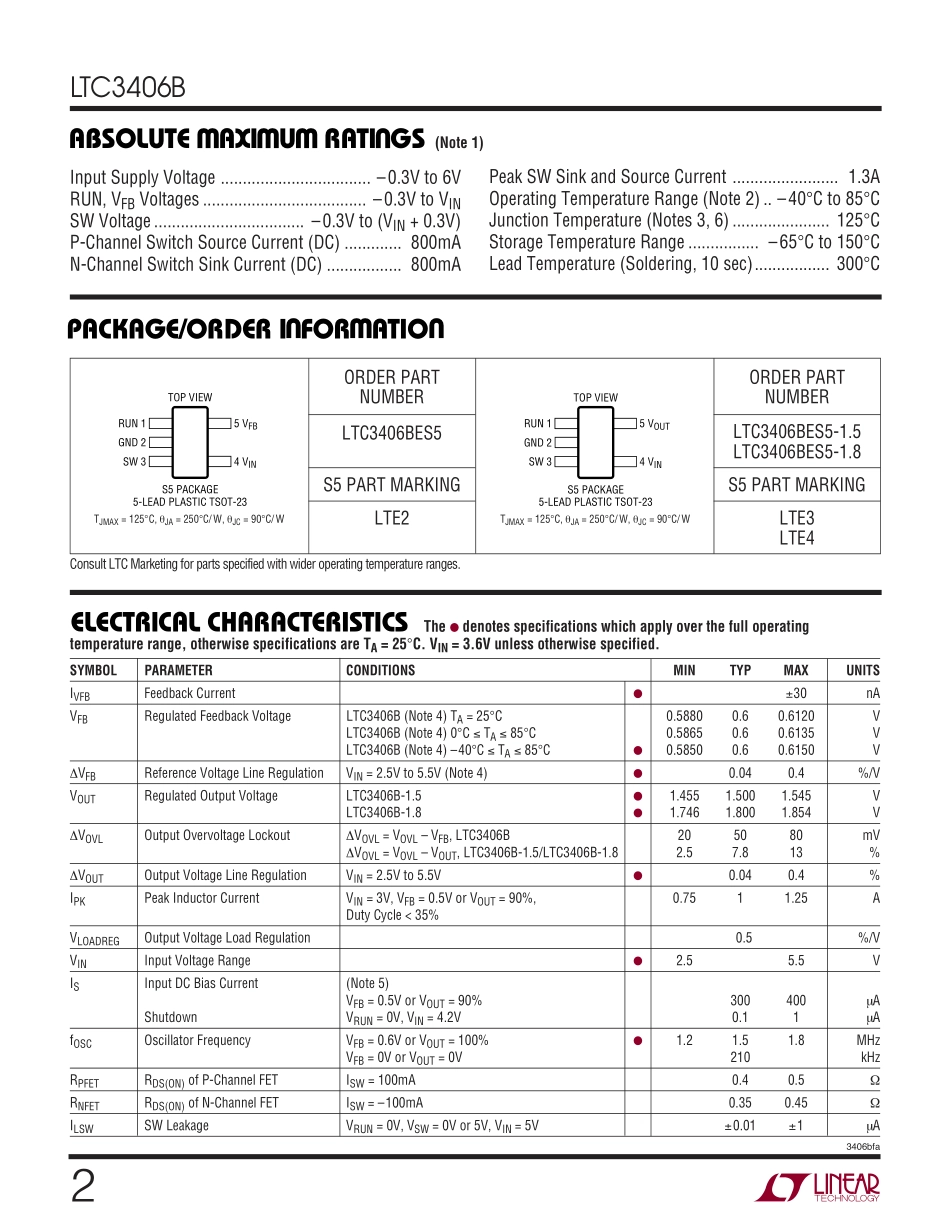IC封装资料_电源管理芯片_LTC3406BES5_TRPBF.pdf_第2页