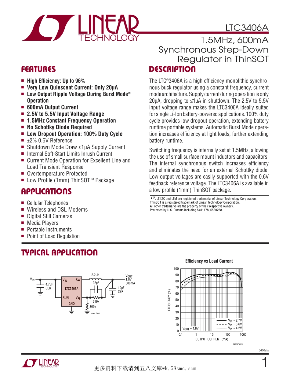 IC封装资料_电源管理芯片_LTC3406AES5_TRPBF.pdf_第1页