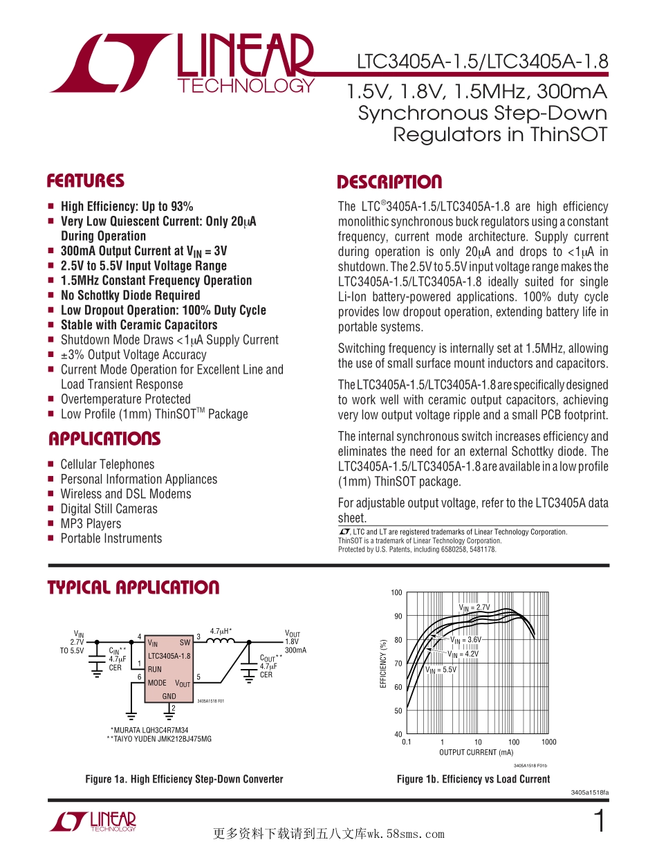 IC封装资料_电源管理芯片_LTC3405AES6-1.8_TRPBF.pdf_第1页