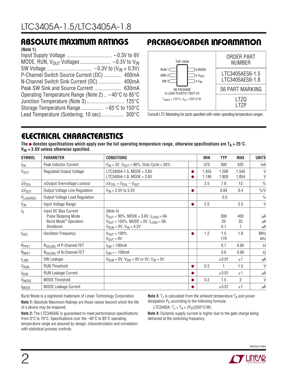 IC封装资料_电源管理芯片_LTC3405AES6-1.8_TRPBF.pdf_第2页