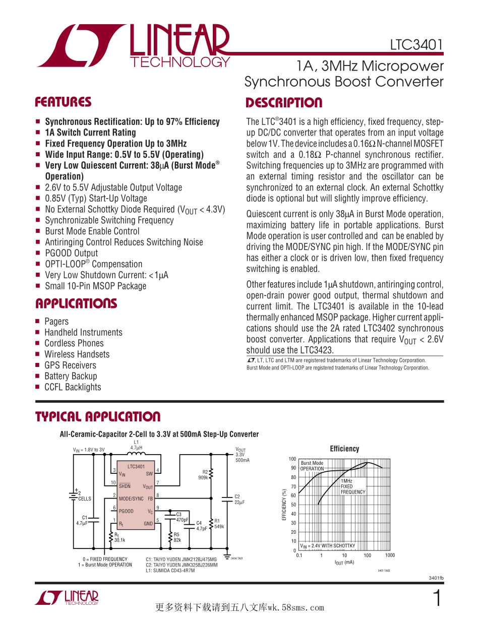 IC封装资料_电源管理芯片_LTC3401EMS_TRPBF.pdf_第1页