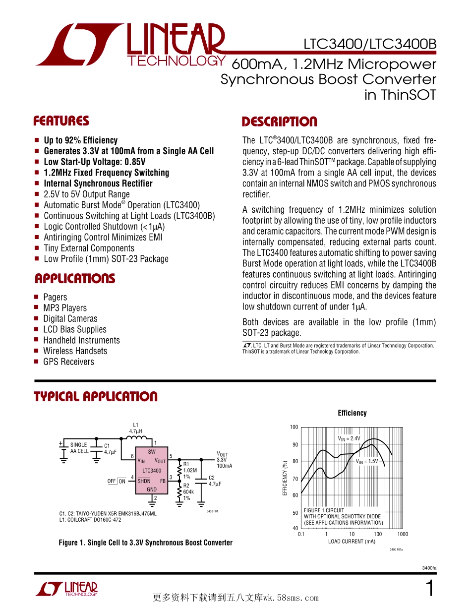 IC封装资料_电源管理芯片_LTC3400BES6_TRPBF.pdf_第1页