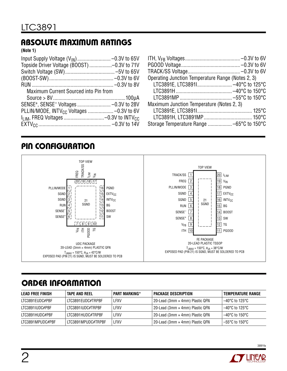 IC封装资料_电源管理芯片_LTC3891EFE_TRPBF.pdf_第2页