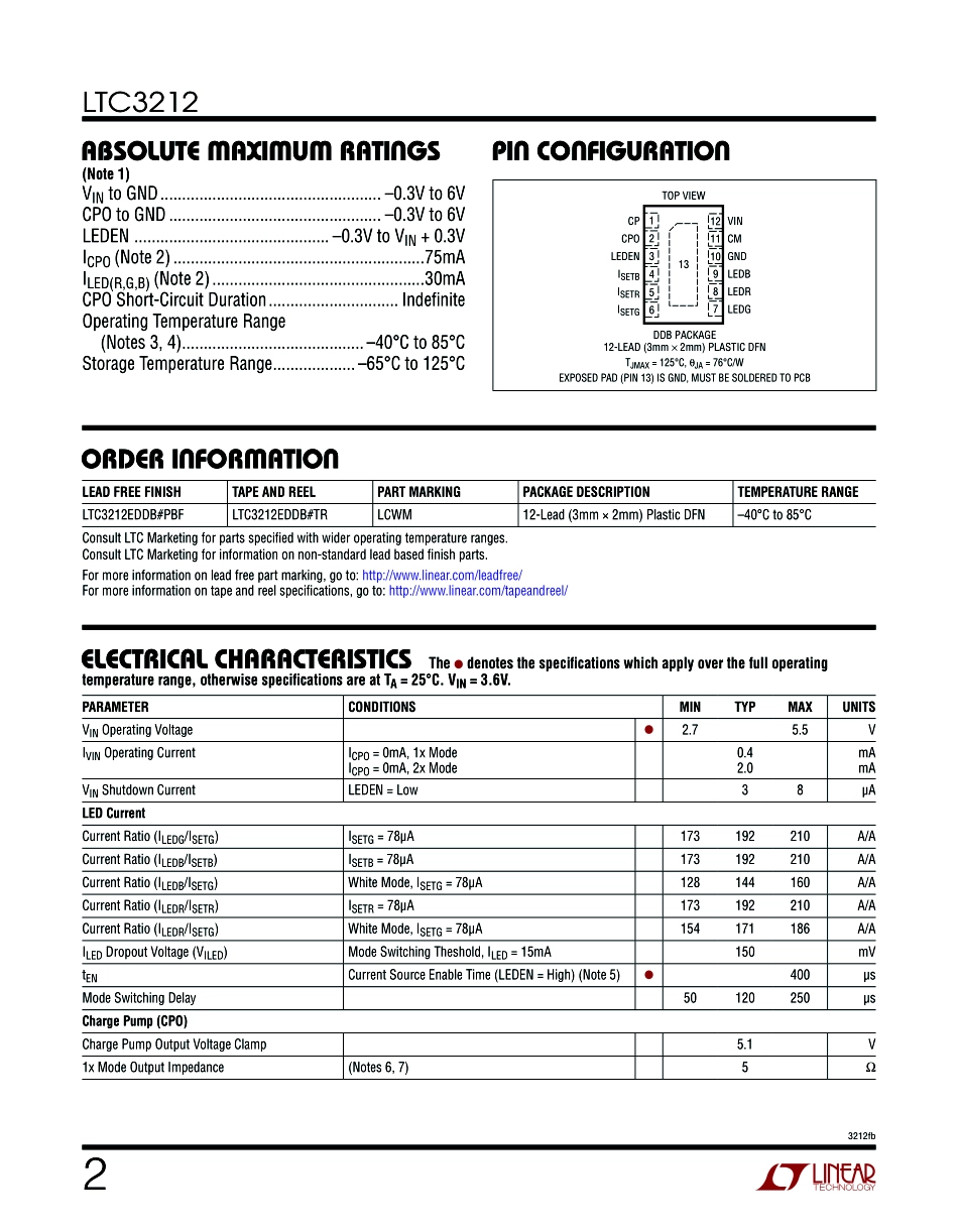 IC封装资料_电源管理芯片_LTC3212EDDB_TRPBF.pdf_第2页