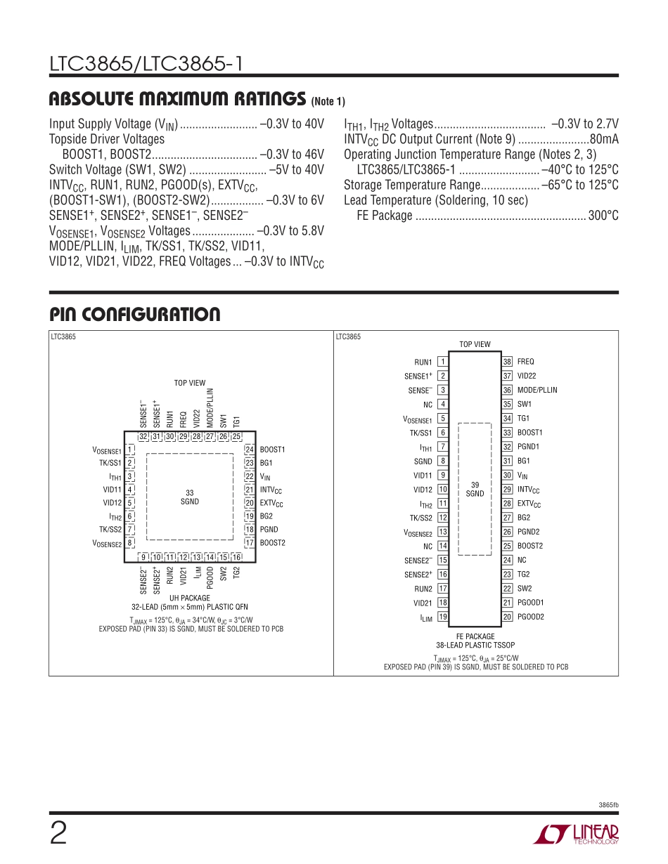 IC封装资料_电源管理芯片_LTC3865IUH-1_TRPBF.pdf_第2页