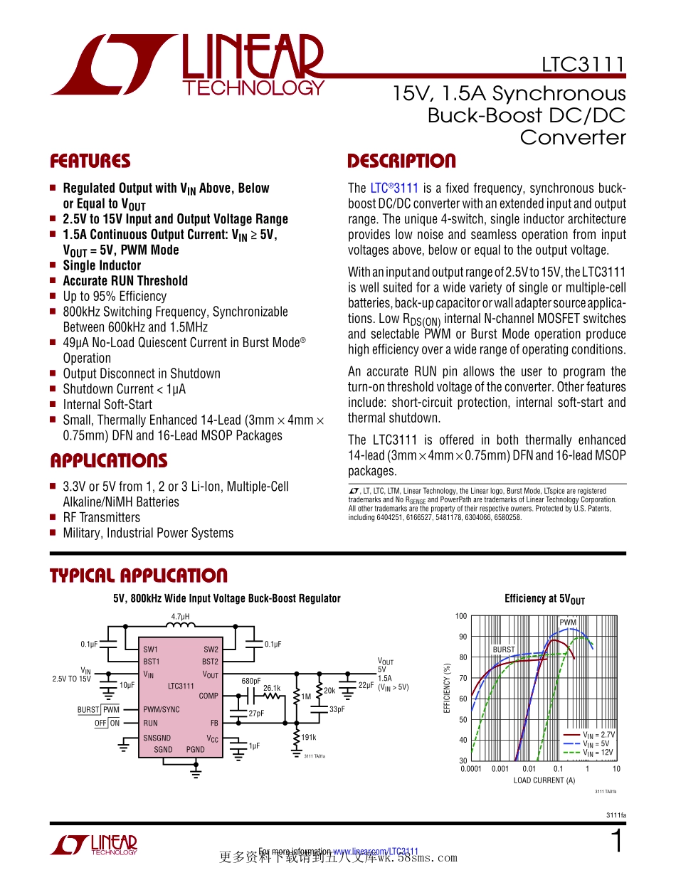 IC封装资料_电源管理芯片_LTC3111EMSE_PBF.pdf_第1页