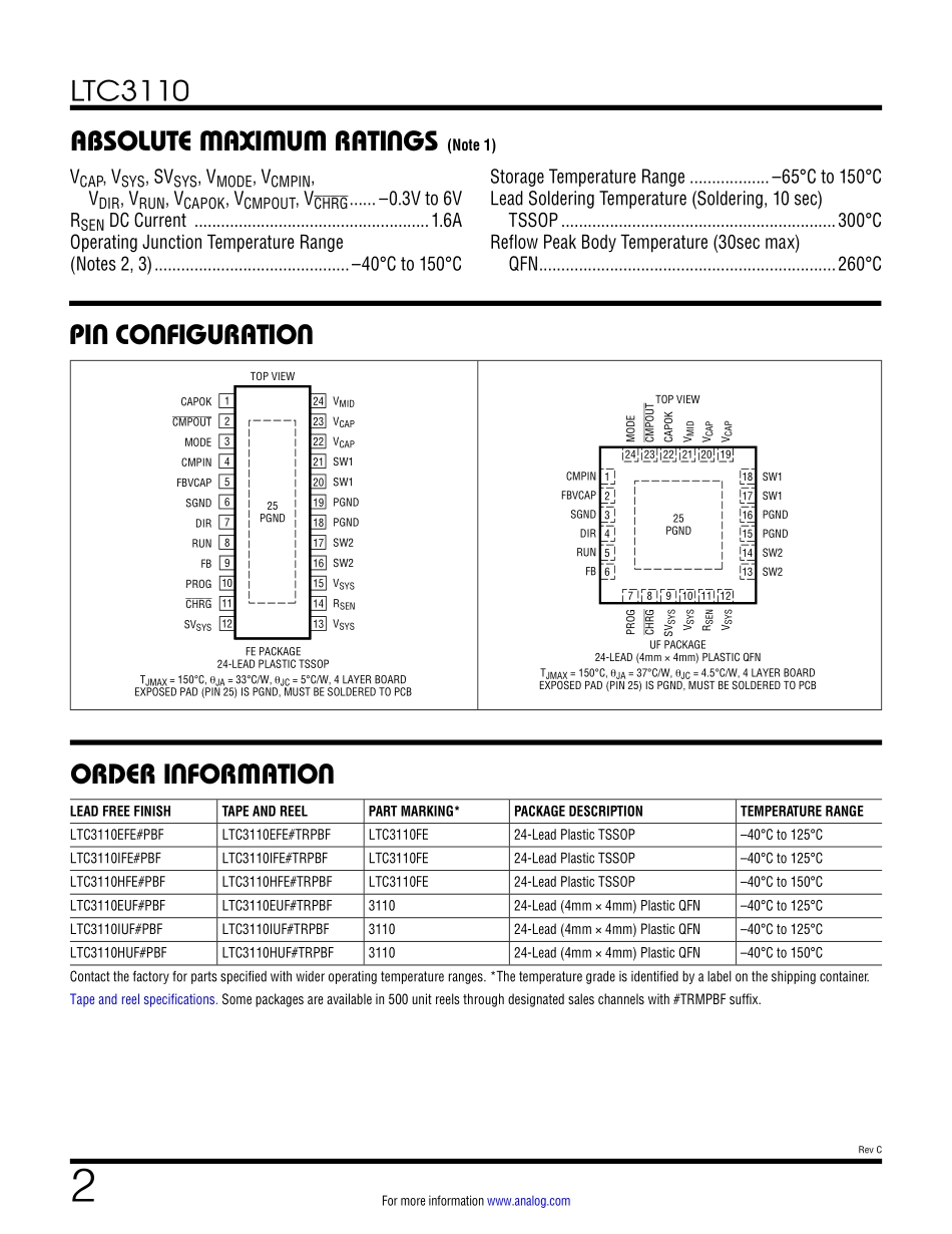 IC封装资料_电源管理芯片_LTC3110EUF_TRPBF.pdf_第2页