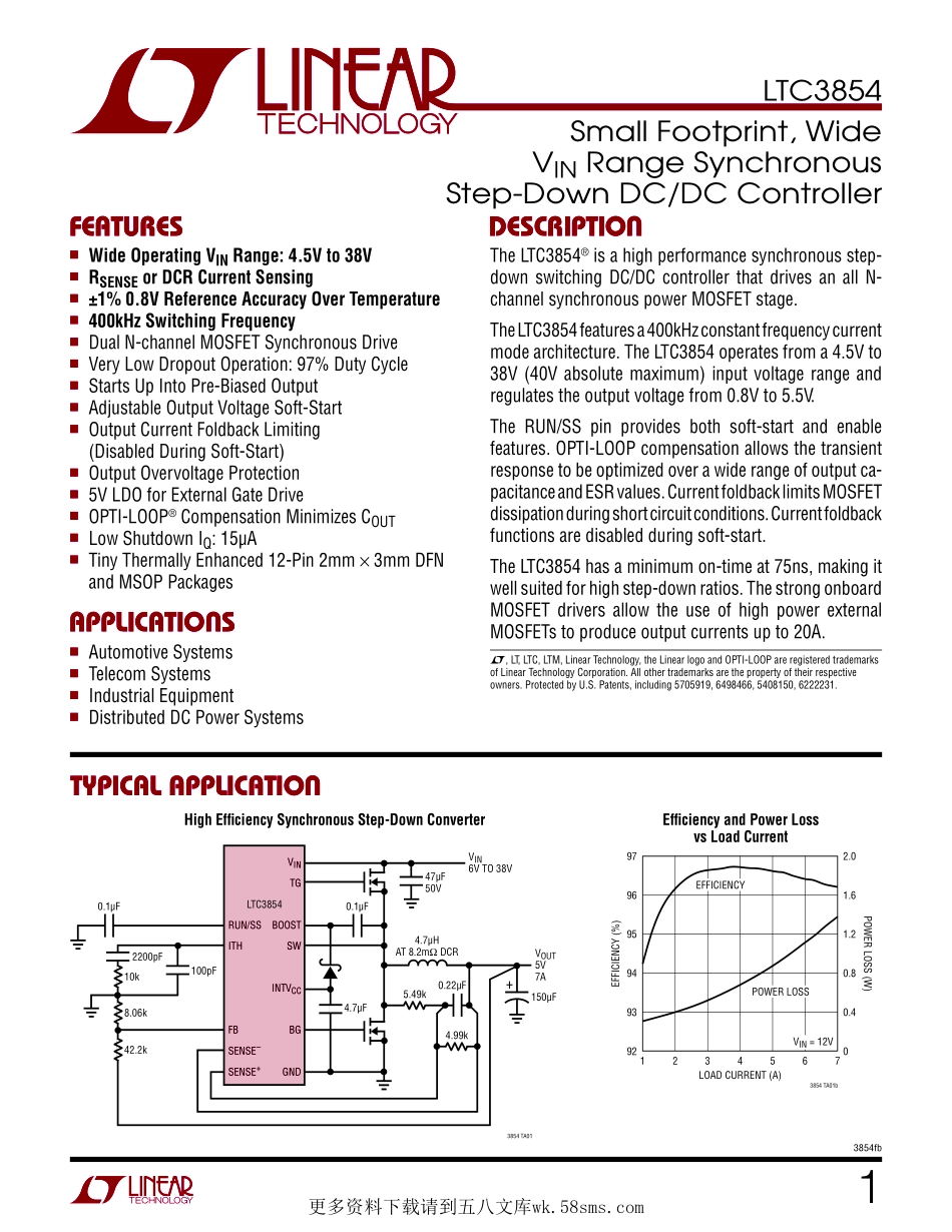 IC封装资料_电源管理芯片_LTC3854IDDB_TRPBF.pdf_第1页