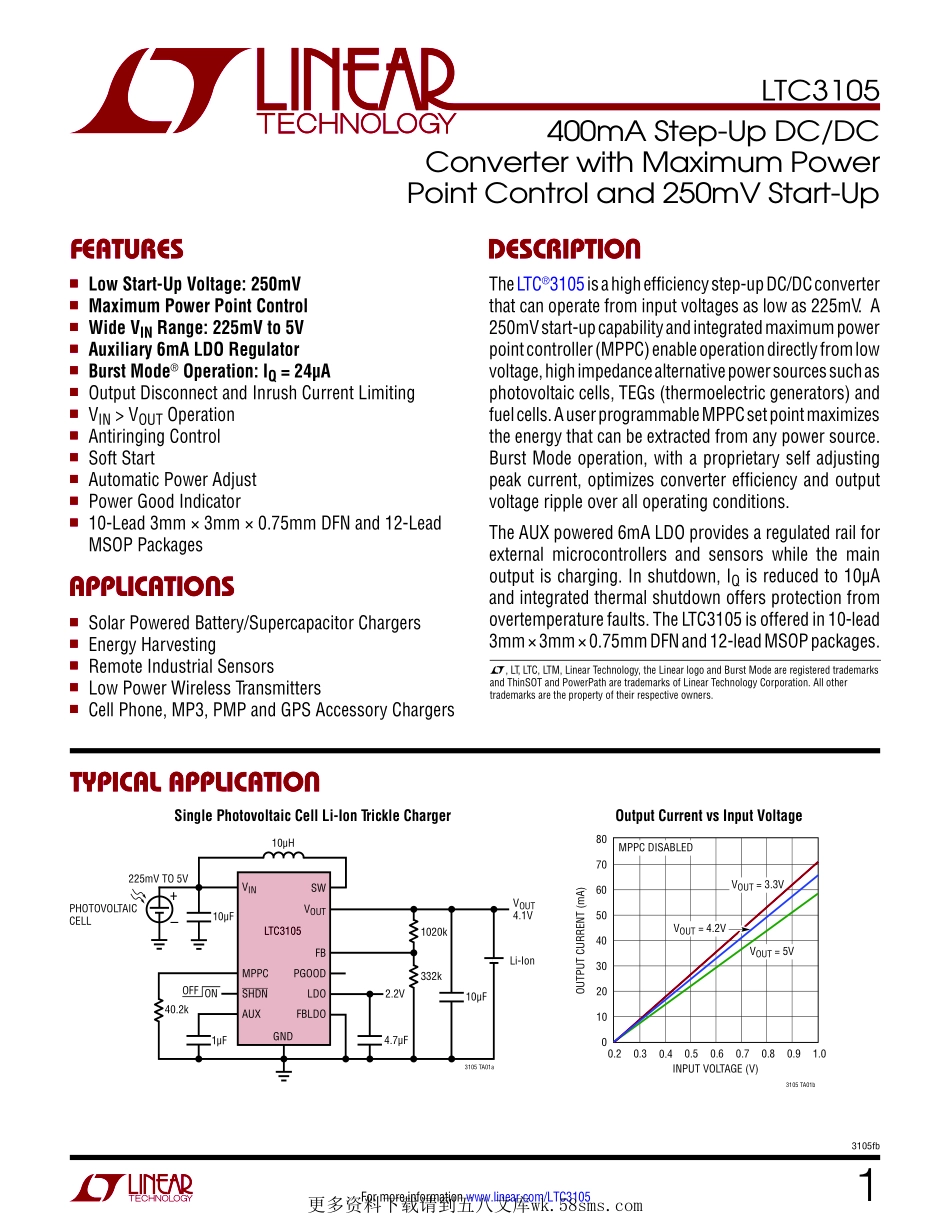 IC封装资料_电源管理芯片_LTC3105EMS_TRPBF.pdf_第1页